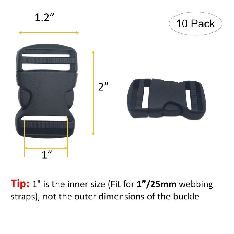 EesTeck 10 Set 1 Inch Flat Dual Adjustable Plastic Quick Side Release Plastic Buckles and Tri-glide Slides for Luggage Straps Pet Collar Backpack Repairing (Black, Fit For 1â€/25mm Webbing Straps) - Image 3